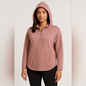 Mauve Half-Zip Hoodie Sweatshirt Size L – Soft Stretch Viscose Blend/New